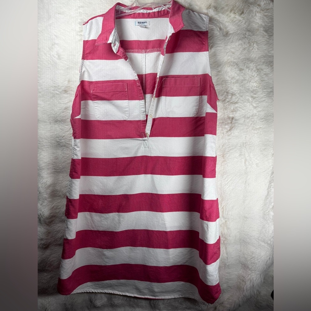 Old Navy Pink and White Striped Sleeveless Mini Dress